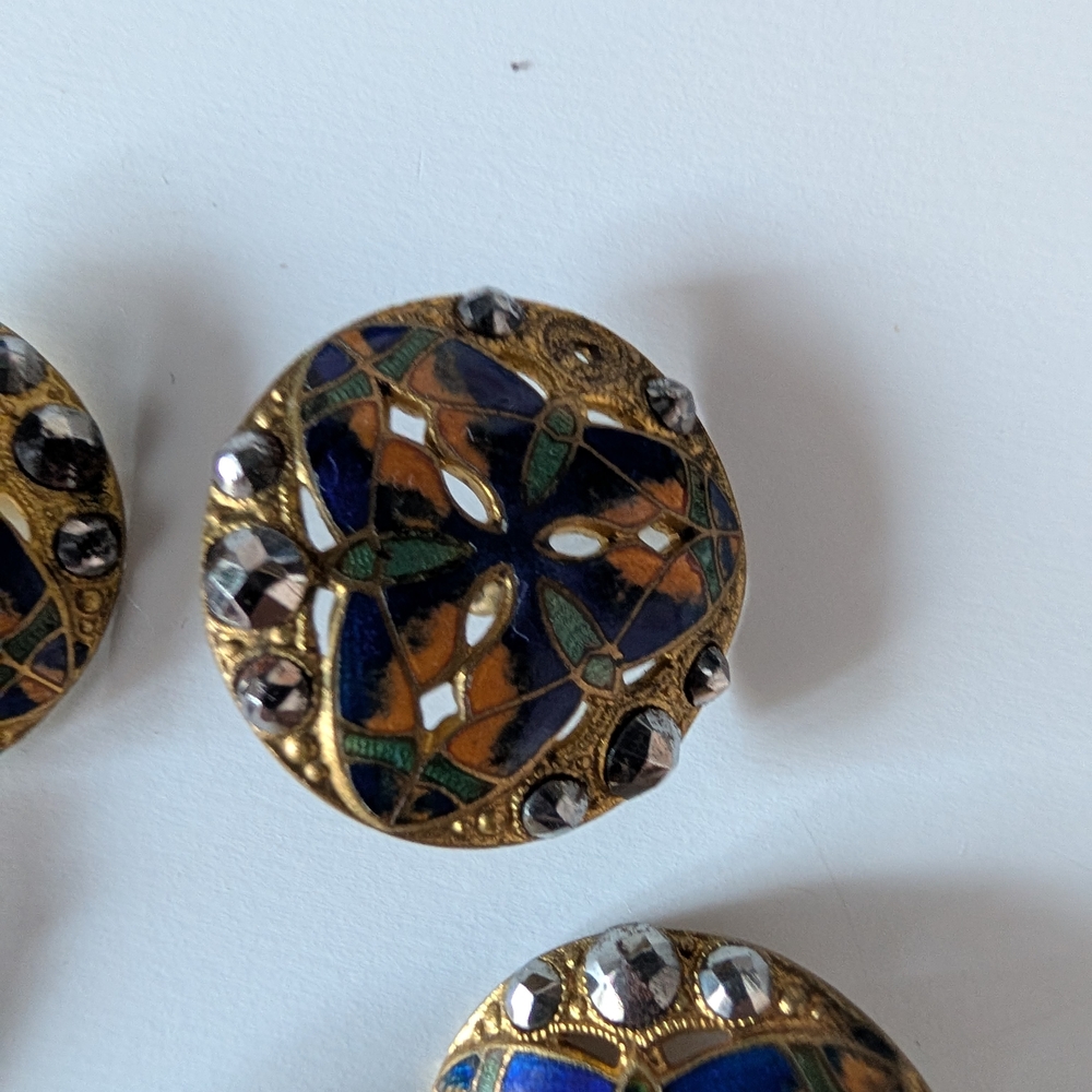 Antique French Cloisonne Reticulated Brass Buttons - Picture 6 of 7